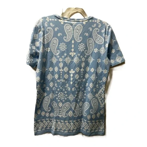 Talbots White and Blue Paisley Women Tee, Small - Picture 5 of 6